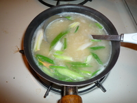 Green onion and tofu Miso soup-onions in first