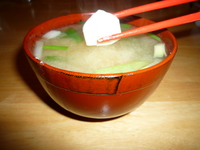 Green onion and tofu Miso soup-served
