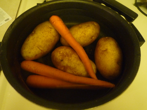 Potato salad-boil carrots and potatoes