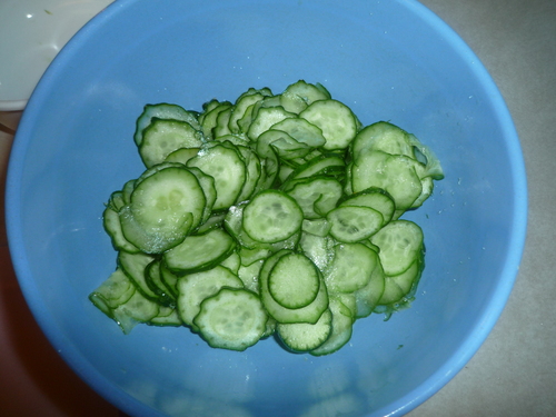 Potato salad-add salt to kyuri and let rest