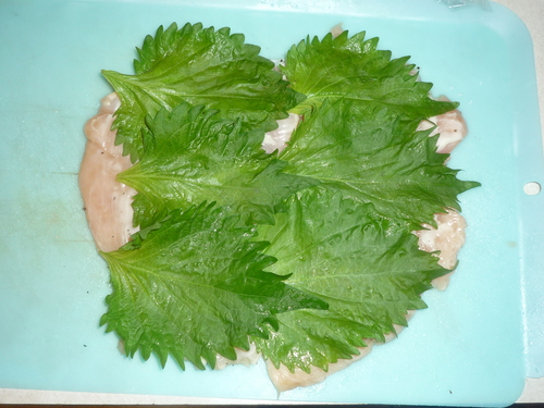 Chicken ume shiso-lay shiso on top