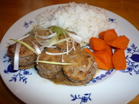Ninjin wth mirin-served with renkon burger and rice
