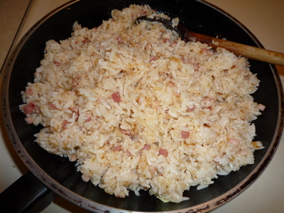 Pancetta Fried rice-add rice and sauce