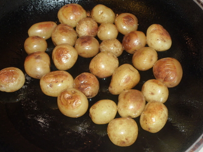 Sage potatoes-teeny tiny in the pan