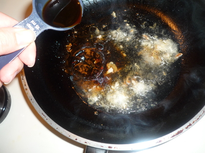 Chicken and daikon-add sauce ingredients to the pan