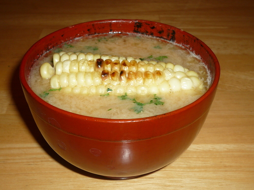 Miso soup corn onion-served