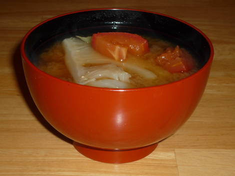 Cabbage Tomato Miso Soup-served